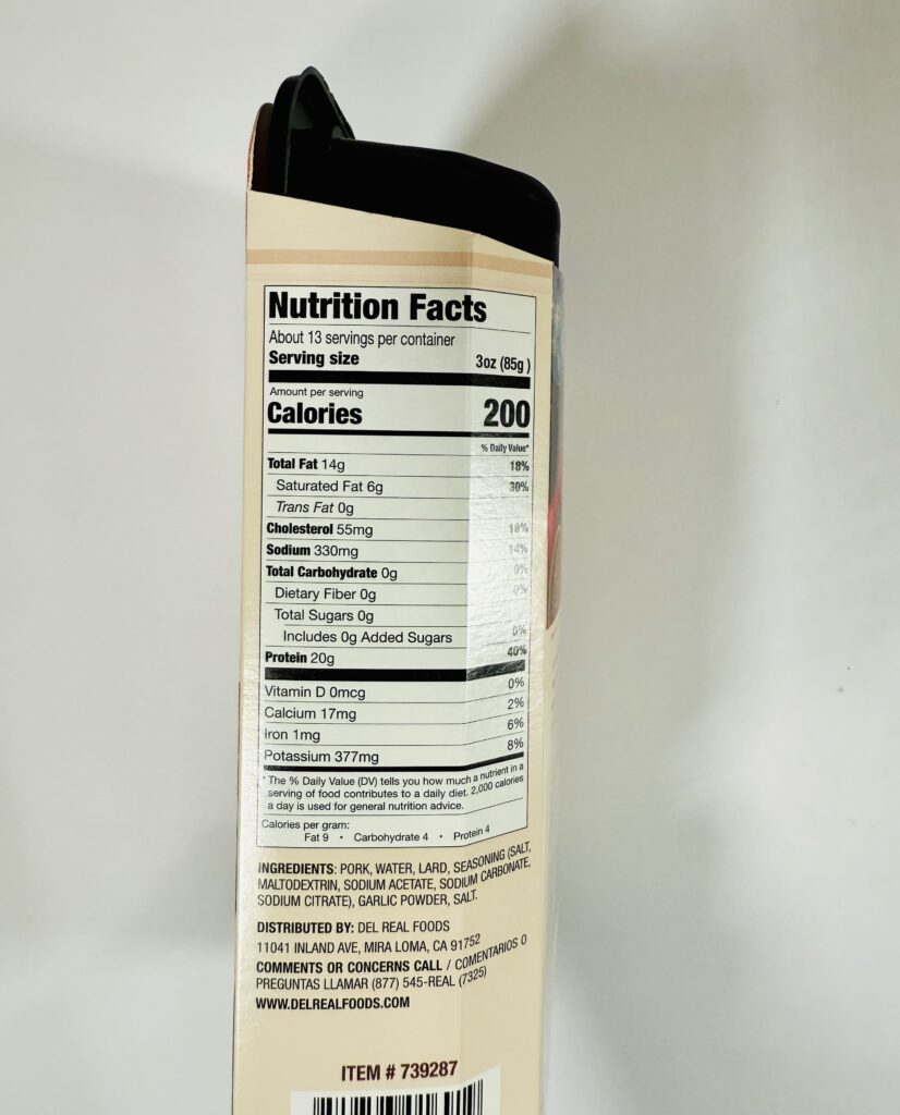 Costco Del Real Pork Carnitas Nutritions