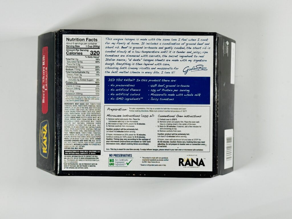 Giovanni Rana Beef And Short Rib Lasagna​ Package