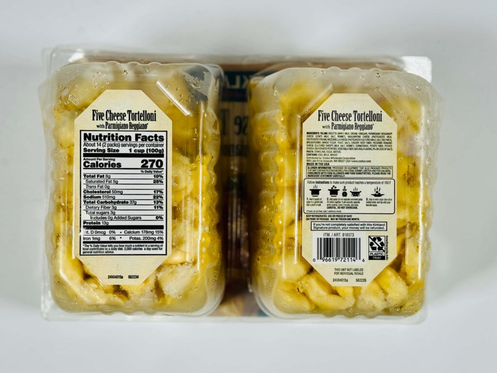 Costco Kirkland Five Cheese Tortelloni Package