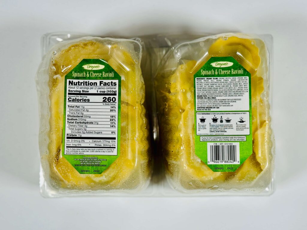 Kirkland Spinach And Cheese Ravioli Package