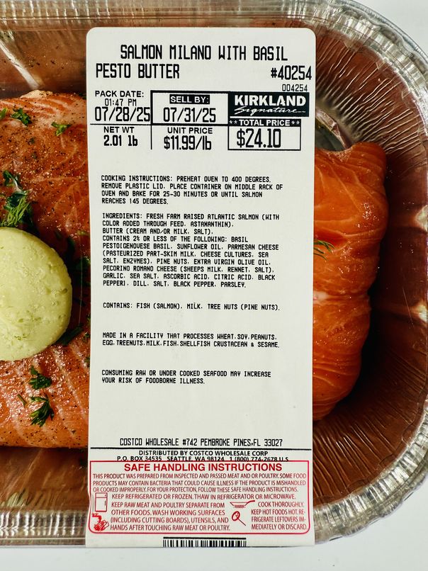 costco's kirkland salmon milano with basil pesto butter​