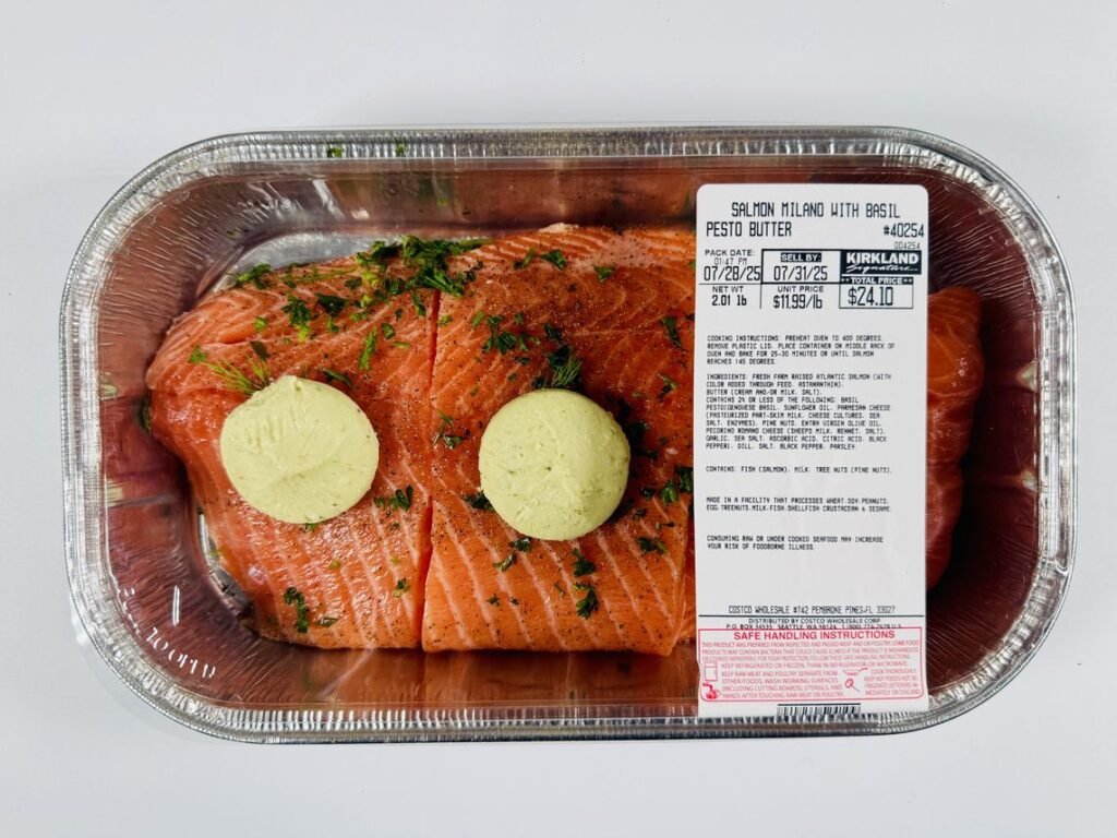costco's kirkland salmon milano with basil pesto butter