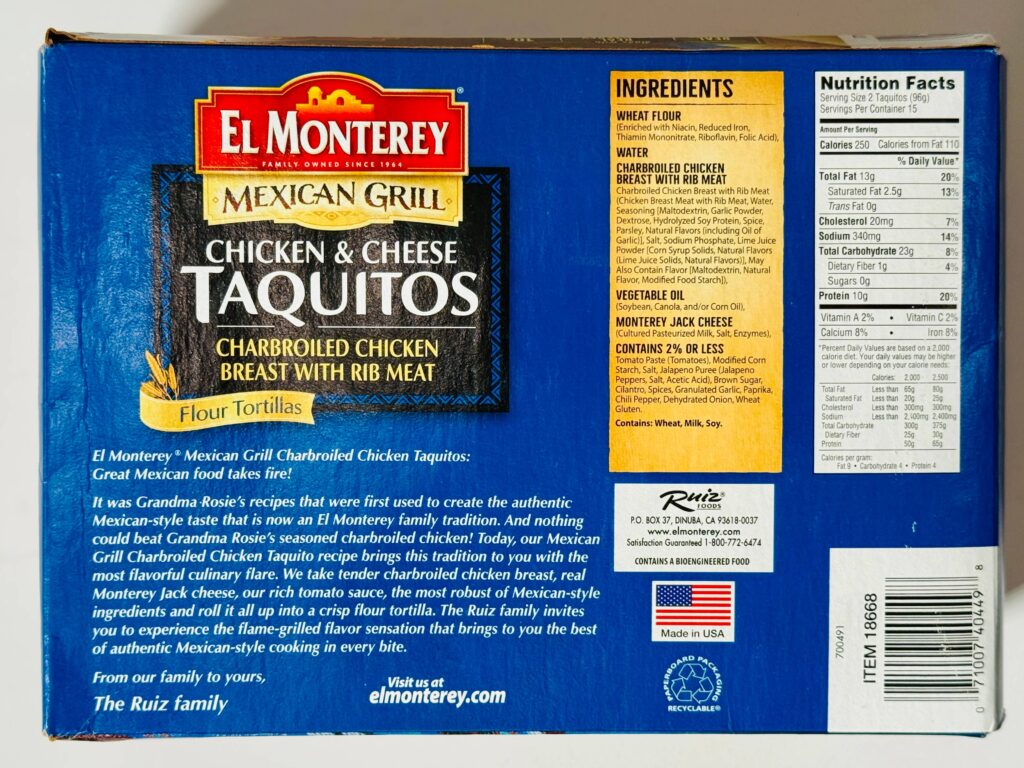 Costco El Monterey Chicken and Cheese Taquitos