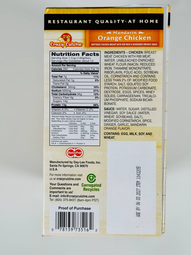 Crazy Cuizine Mandarin Orange Chicken Nutrition Facts